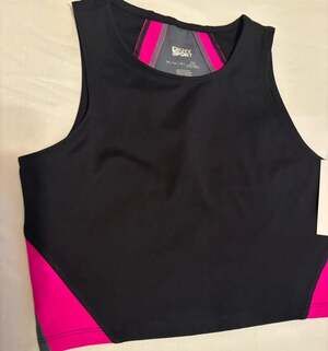 DKNY Sport Women's Colorblocked Cropped Tank Top Black Pink